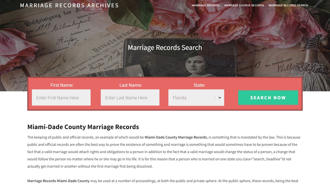 Miami-Dade County Marriage Records | Enter Name and Search