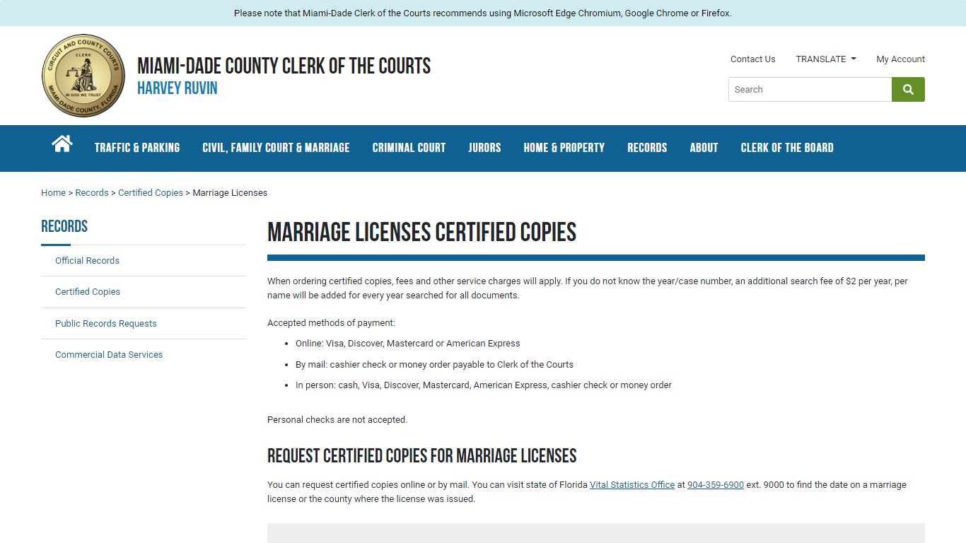 Marriage License Certified Copies - Miami-Dade County ...
